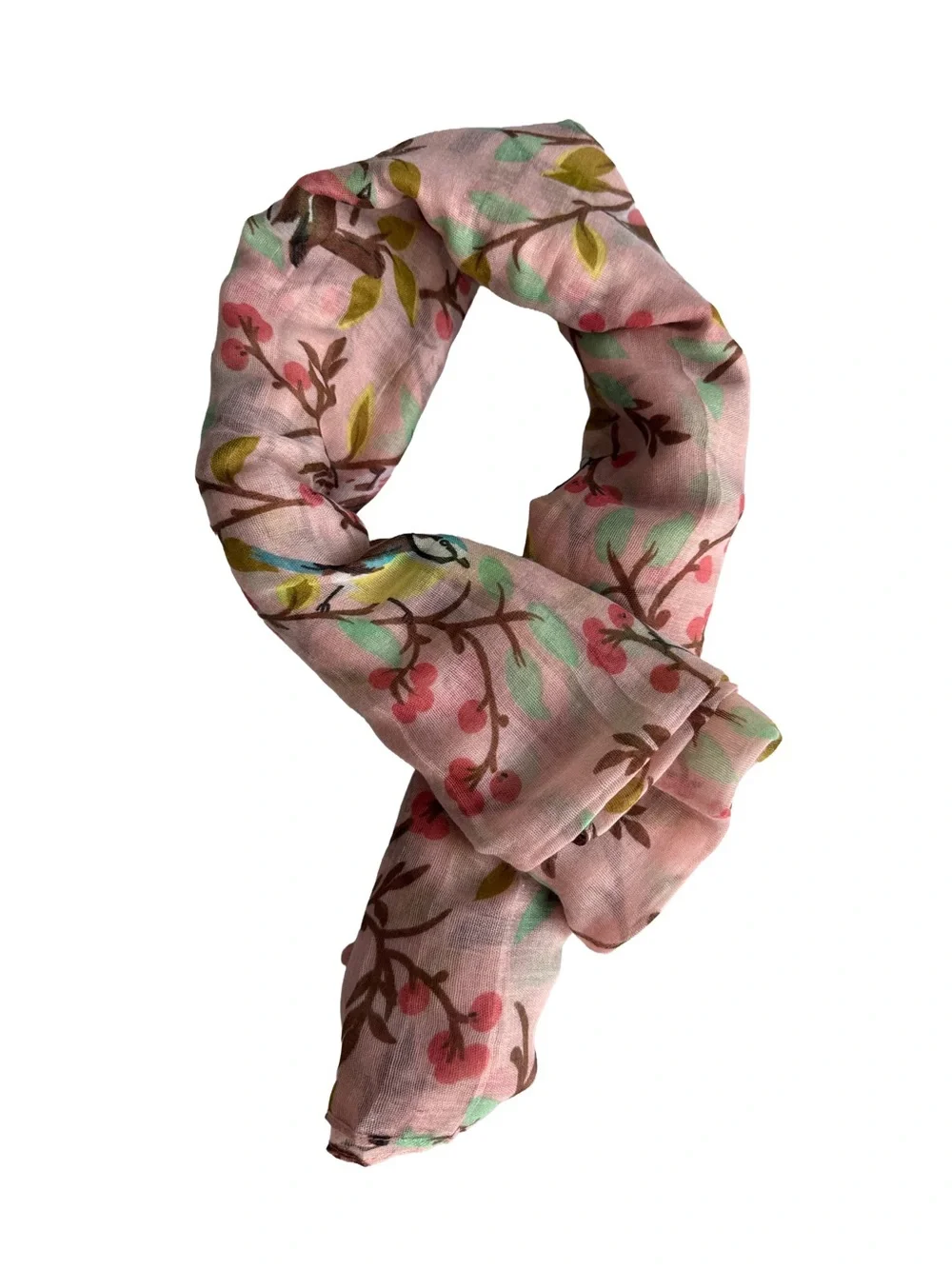 GERINLY Lightweight Pink Floral Bird Print Sheer Scarf Winter Shawl Wrap 32x72